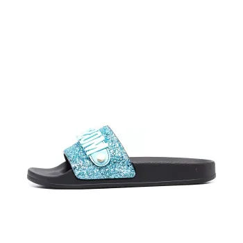 MOSCHINO Glitter-embellished Logo-plaque Slides