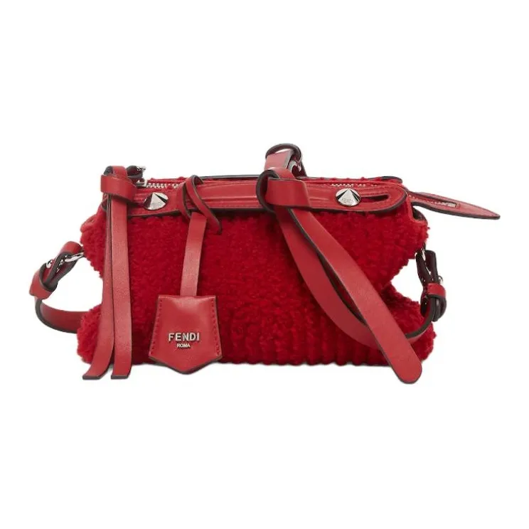 FENDI FF Pattern Jacquard Fabric Sheepskin Handbag Mini Women's Red-1