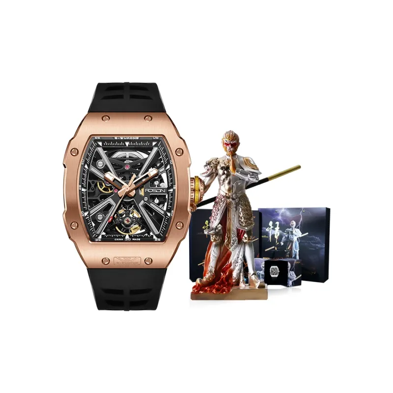 ROSDN Trendy And Cool Men's Watch Mechanical Movement Fluoroelastomer Strap Watch Men's Watches Black Dial-13