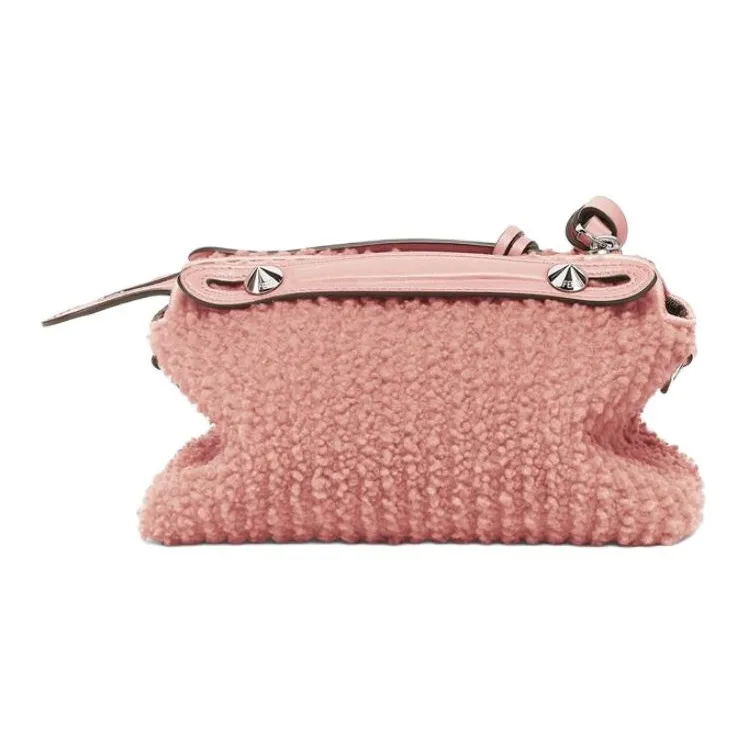 FENDI FF Pattern Jacquard Fabric Sheepskin Handbag Mini Women's Pink-3