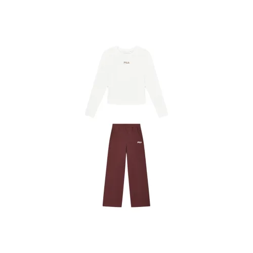 FILA Casual Suits Women's Cloud White Tops+Brew Burgundy Pants