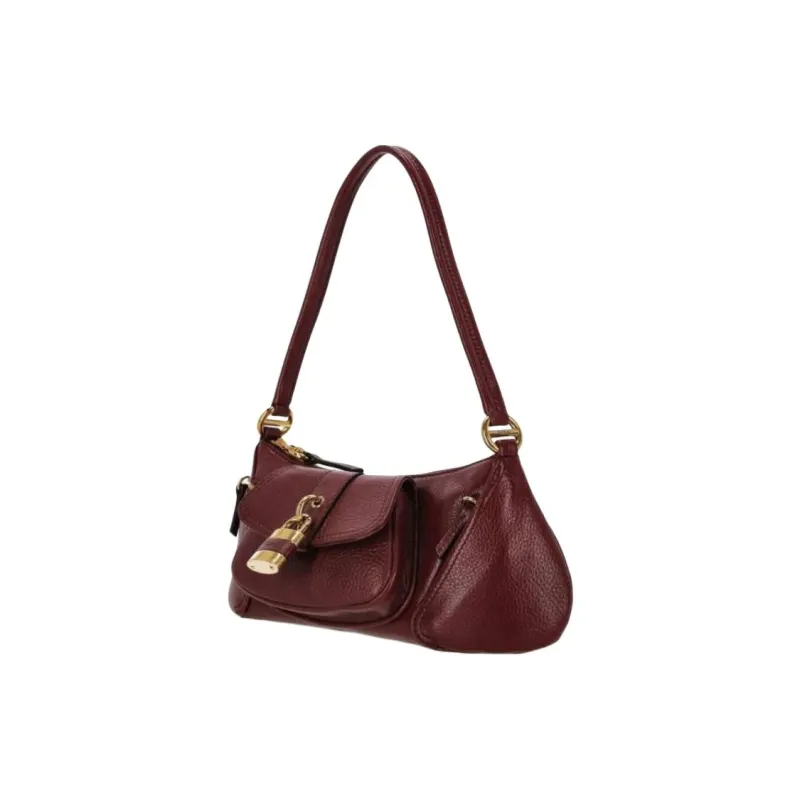 Chloe Shiny Grain Calfskin Handbag, Shoulder Bag Women's Burgundy-1