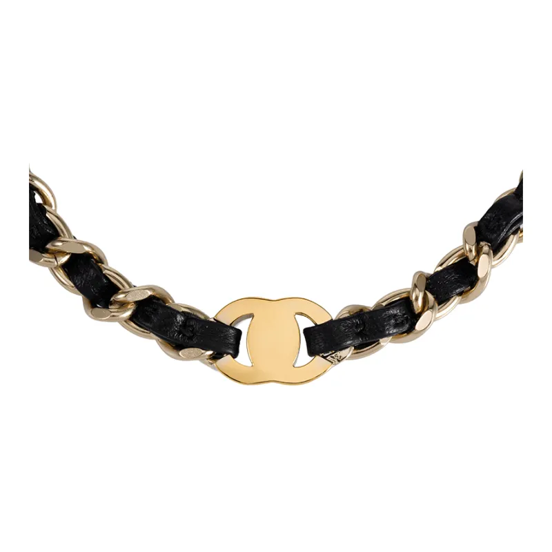 CHANEL Leather Necklaces Women's Gold/Black-2