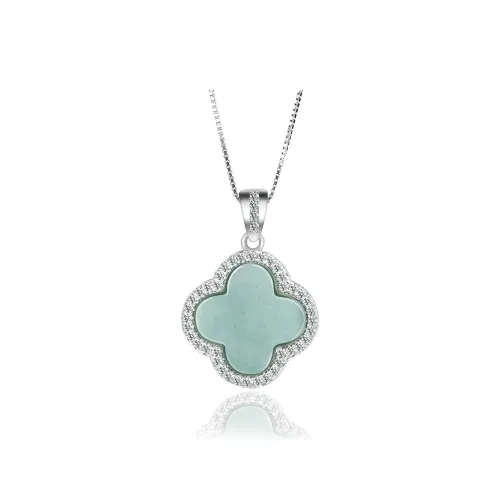 Long Fu Glutinous Jade Jadeite 925 Sterling Silver Necklace-Perfect For Graduation Season Gift Women's