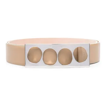Alexander McQueen Solid Color Mesh Smooth Buckle Calfskin Leather Belts Men's Beige