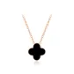 18K Rose Gold Black Agate Four-Leaf Clover Pendant with Silver Chain