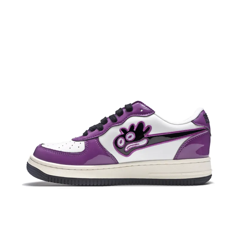 EKM Slip Resistant, Abrasion Resistant, Breathable Low Top Skateboard Shoes Unisex Black Purple Mismatched-2