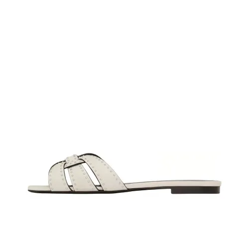 SAINT LAURENT Tribute Slide Slippers Women's White