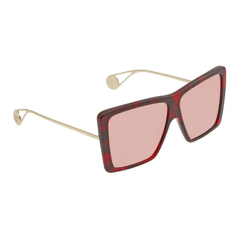 GUCCI Plate Frame Square Sunglasses Women's Pink-2