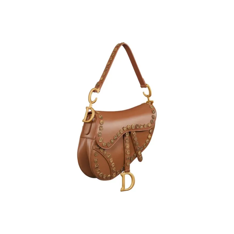 DIOR Calfskin Saddle Bags Shoulder Bags Handbags Women's Gold Brown-2