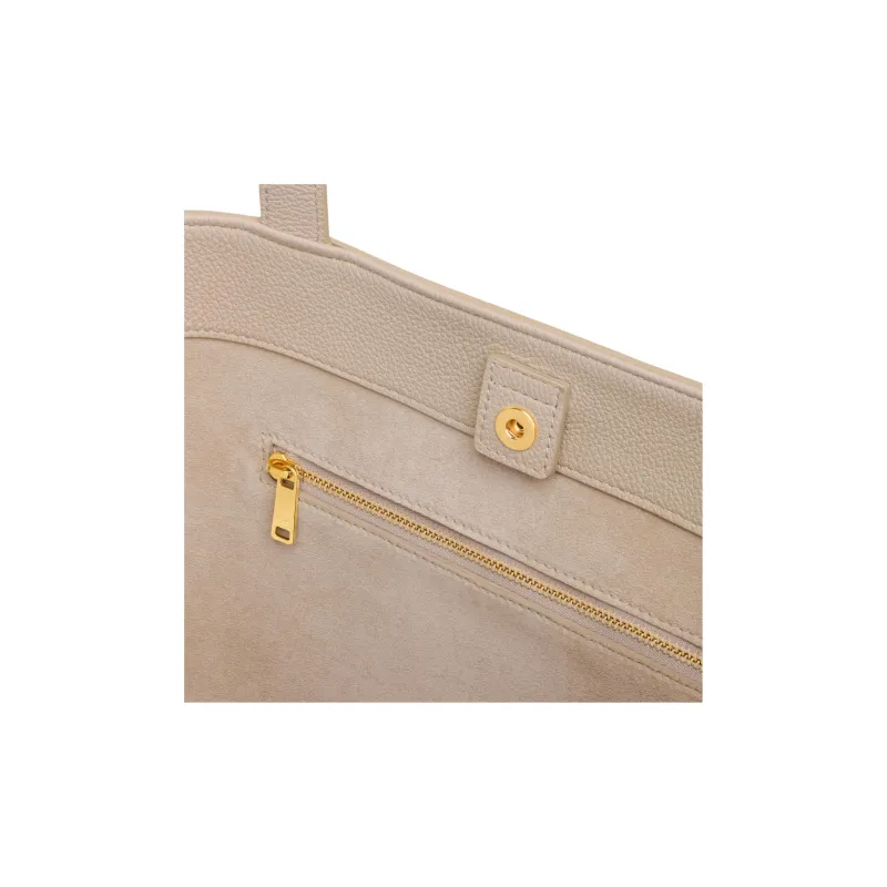 CELINE Triomphe Grained Calfskin Tote Bag Shopping Bag Handbag Small Size Women's Light Beige-5