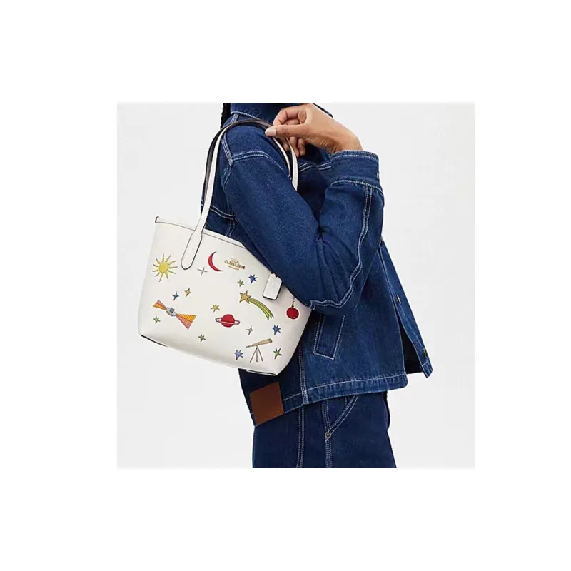COACH City Leather Tote Bag Shopping Bag Handbag Shoulder Bag Women's Chalk Multicolor-3