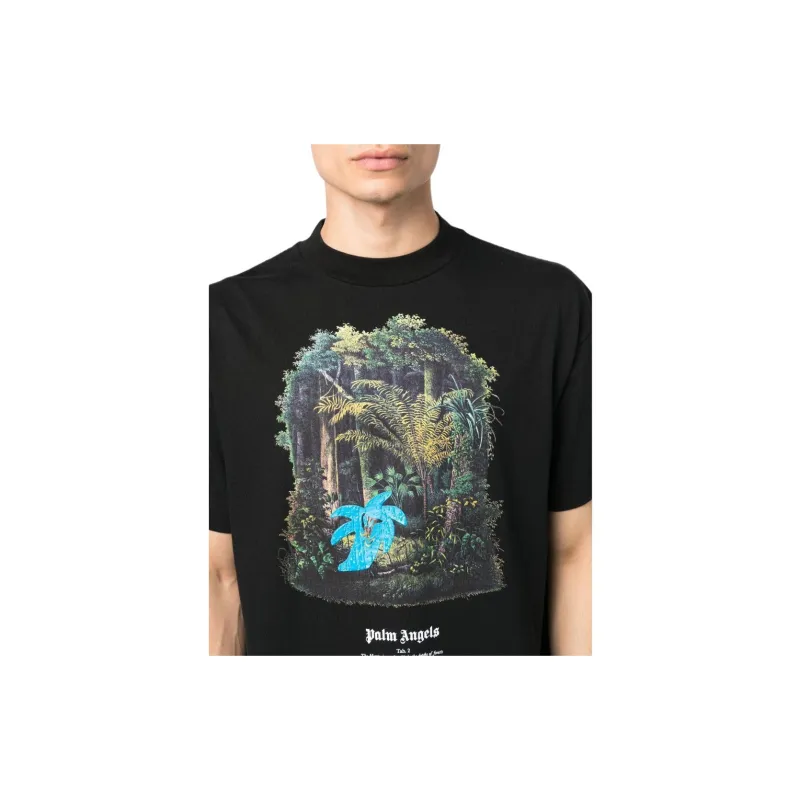 PALM ANGELS Jungle print Organic Cotton T shirt-1