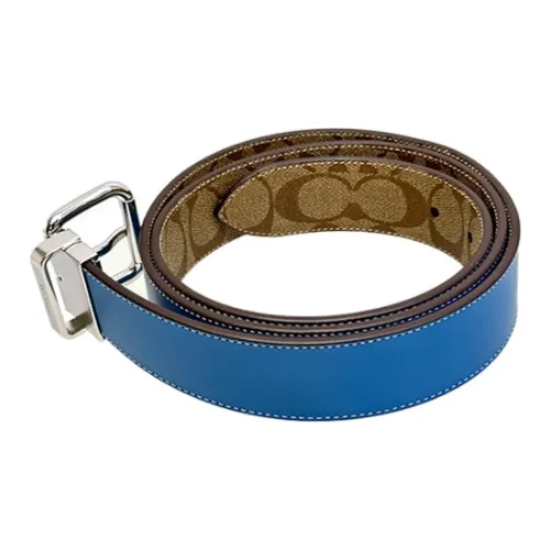 COACH Letter Carving Pin Buckle With English Lettering Leather Belts Unisex Blue Width: 3.8cm