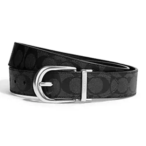 COACH Canvas With Calfskin Leather Belts Men's Black Width 3.8cm