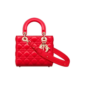 DIOR Lady DiorMy ABCDior Lambskin Tote Shopping Bag Shoulder Bag Crossbody Bag Handbag Small Size Women's Bright Red