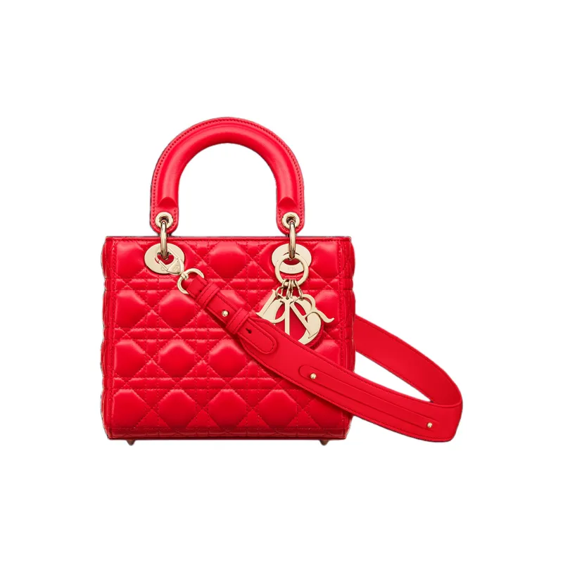 DIOR Lady DiorMy ABCDior Lambskin Tote Shopping Bag Shoulder Bag Crossbody Bag Handbag Small Size Women's Bright Red-0