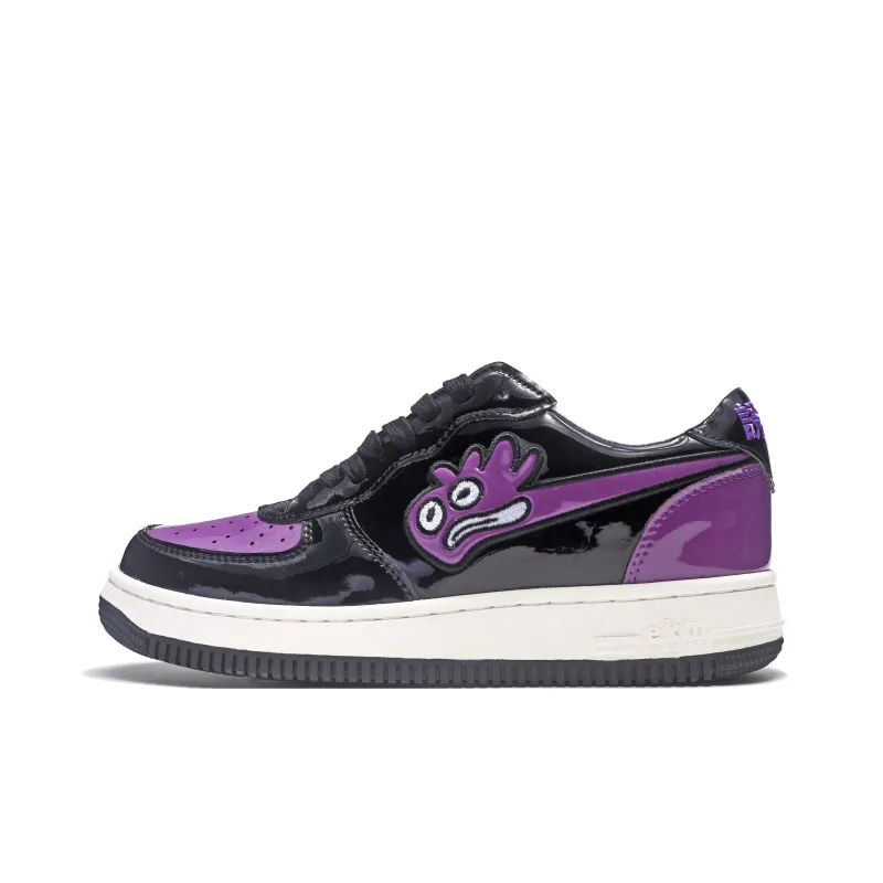 EKM Slip Resistant, Abrasion Resistant, Breathable Low Top Skateboard Shoes Unisex Black Purple Mismatched-1