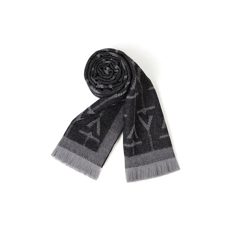 TangGuh Sheep Wool Long Fringe Black Gray Scarf Unisex-3