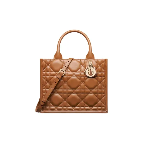 DIOR BookTote Calfskin Tote Bag Shopping Bag Shoulder Bag Crossbody Bag Handbag Small Size Women's Gold Brown