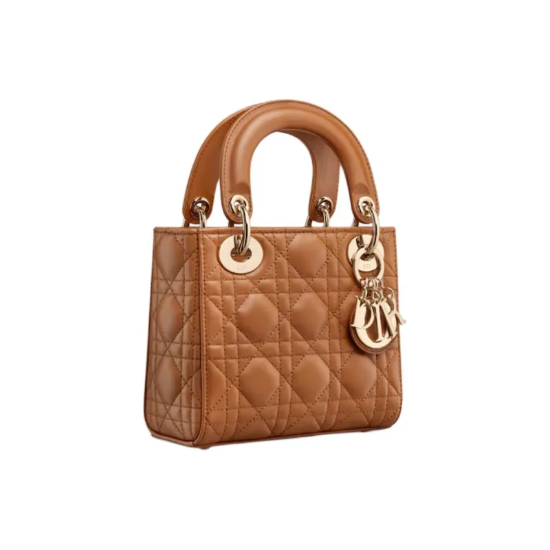 DIOR Lambskin Lady Dior Bag, Shoulder Bag, Crossbody Bag, Handbag Mini Women's Gold Brown-1