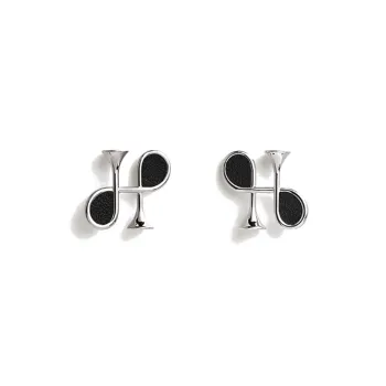 HERMES Palladium Plated Calfskin Earrings Women's Silver/Black
