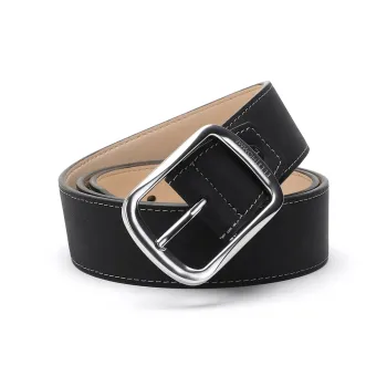 ELLE HOMME Pin Buckle Cross Buckle Top Grain Cow Leather, Alloy Leather Belts Men's Black Width 3.85cm
