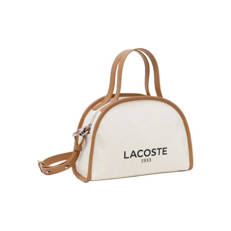 LACOSTE Cotton PU Bowling Bag Handbag Regular Women's Beige-1