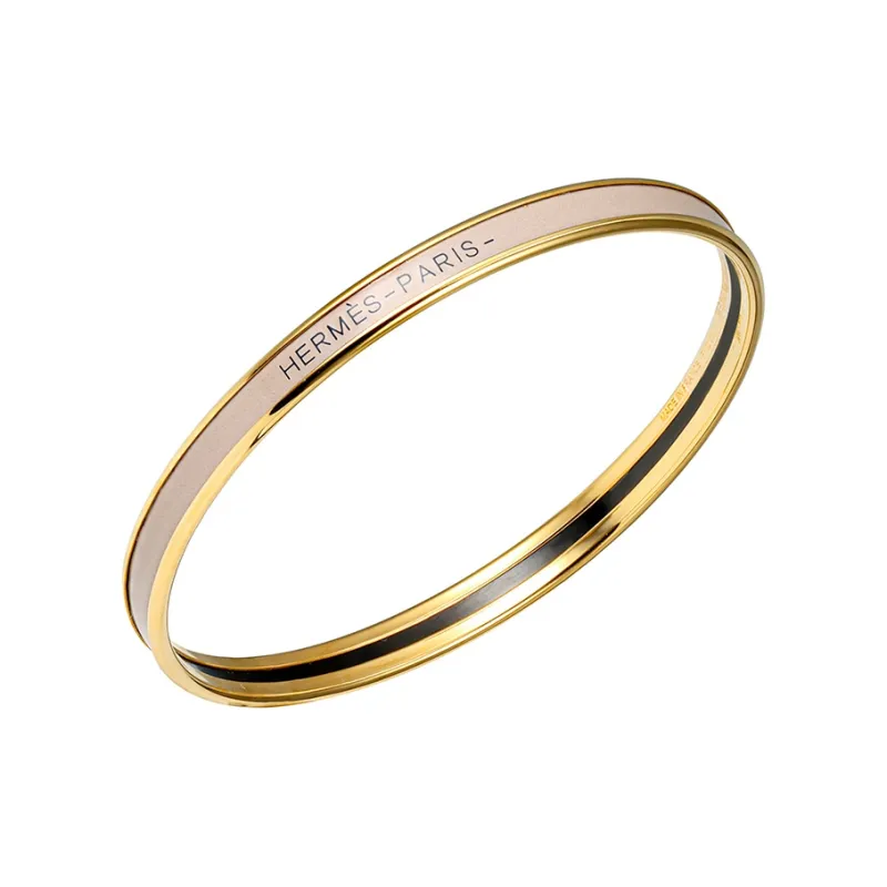 HERMES Enamel Bangles Women's Elephant Gray Gold-1