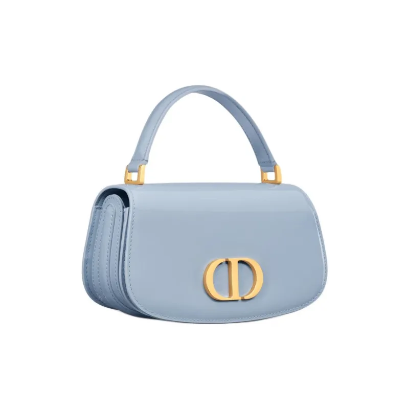 DIOR 30 Montaigne Patent Leather Cowhide Shoulder Bag Crossbody Bag Handbag Small Size Women's Light Blue-1