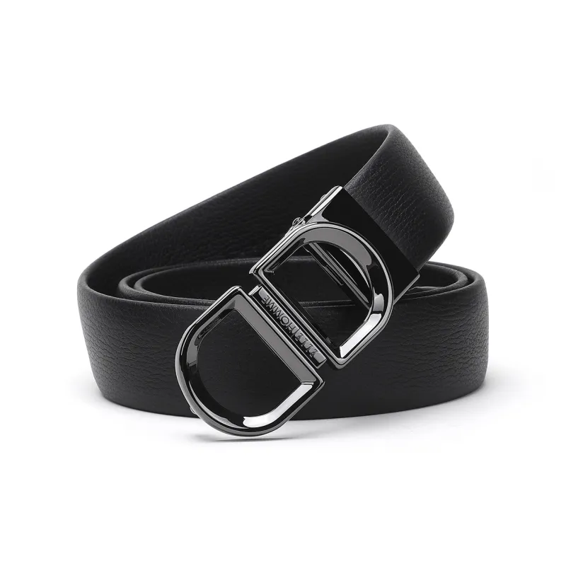 ELLE HOMME Plate Buckle Belt For Men Genuine Leather Alloy Buckle Men's Belt Men's Black Width 3.4cm-1
