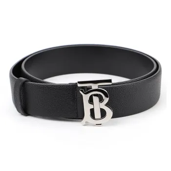 Burberry TB Letter Smooth Buckle Belt Men's Black Width  3.5cm