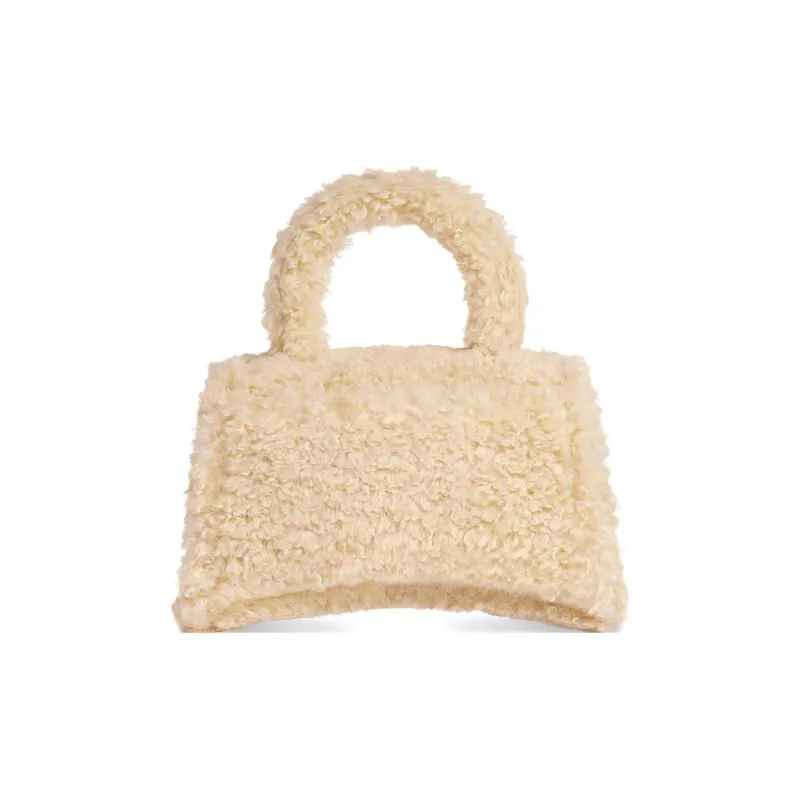 Balenciaga Furryhourglass Sheepskin Polyester Shoulder Bag Crossbody Bag Handbag Extra Small Women's Beige-3