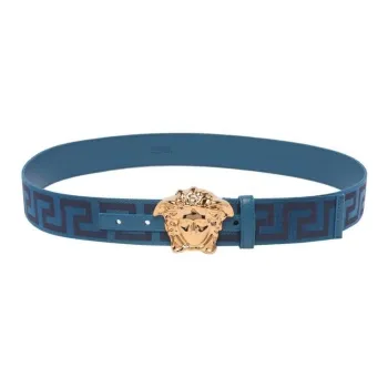 VERSACE Smooth Buckle Belt Men's Blue Width: 4cm