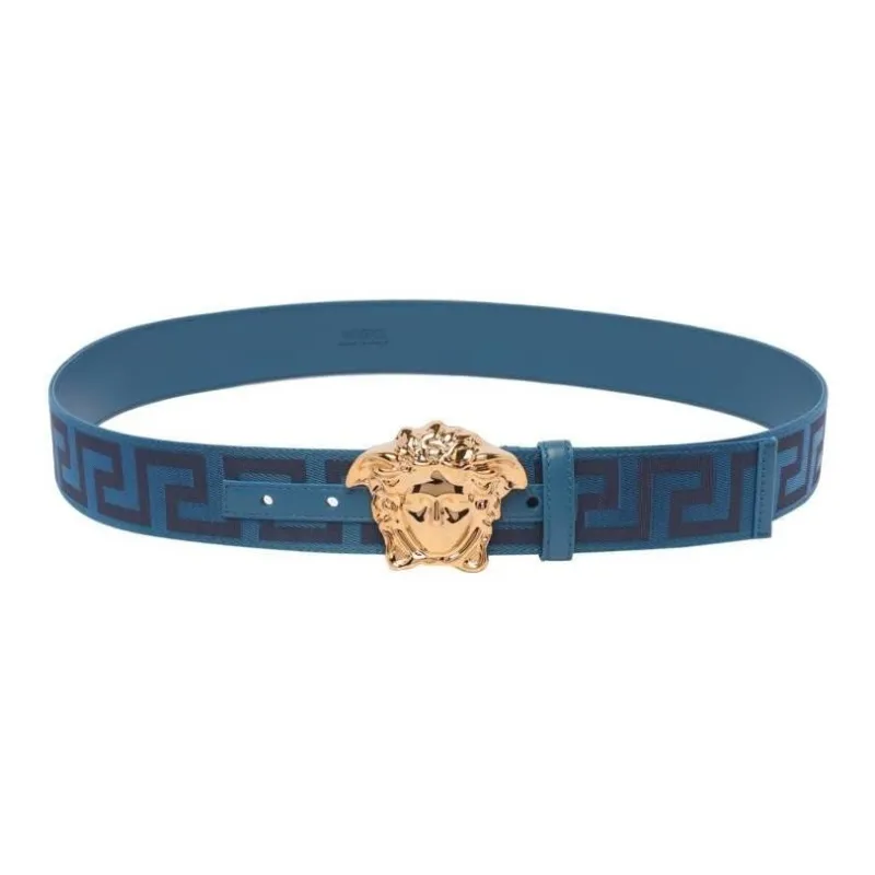 VERSACE Smooth Buckle Belt Men's Blue Width: 4cm-0