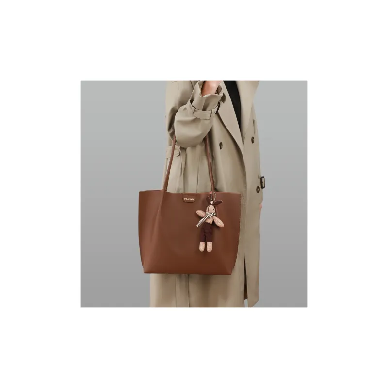 C°BANNER Split Cow Leather With Synthetic Leather Tote Bag, Shopping Bag, Shoulder Bag Women's Coffee-2