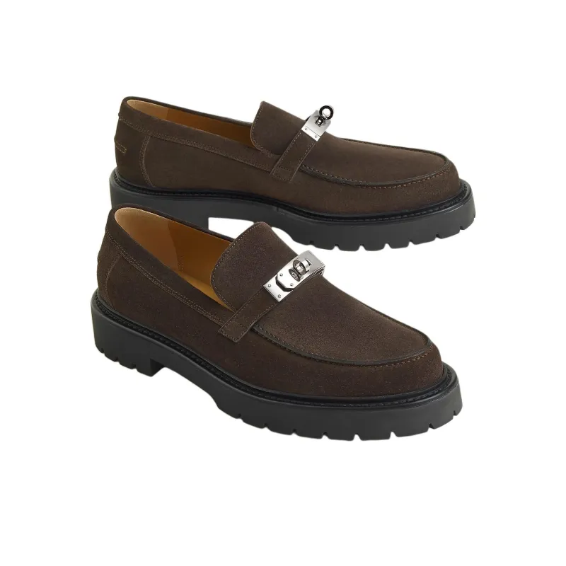 HERMES Icone Loafers Men's Dark Brown-3
