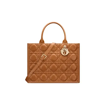 DIOR BookTote Calfskin Tote Bag Shopping Bag Handbag Medium Size Women's Gold Brown