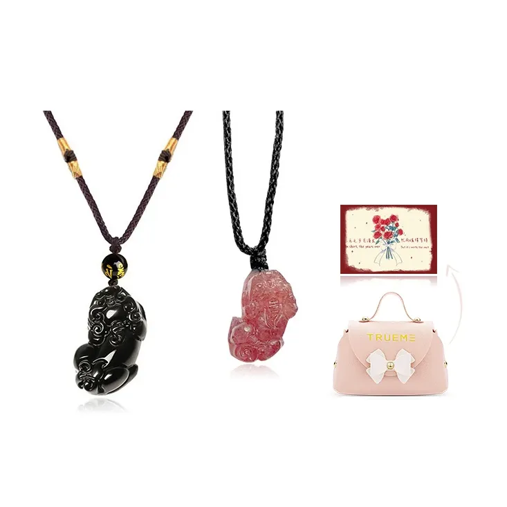 TRUE ME Obsidian Strawberry Crystal Braided String Necklace Unisex-6