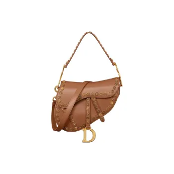 DIOR Calfskin Saddle Bags Shoulder Bags Handbags Women's Gold Brown