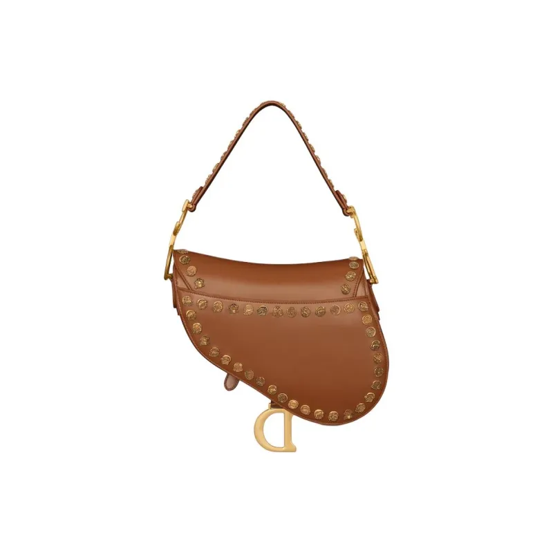 DIOR Calfskin Saddle Bags Shoulder Bags Handbags Women's Gold Brown-3