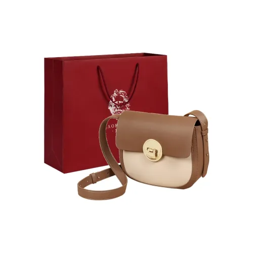 Old Man's Head Cow Leather Shoulder Bag Women's Khaki Brown