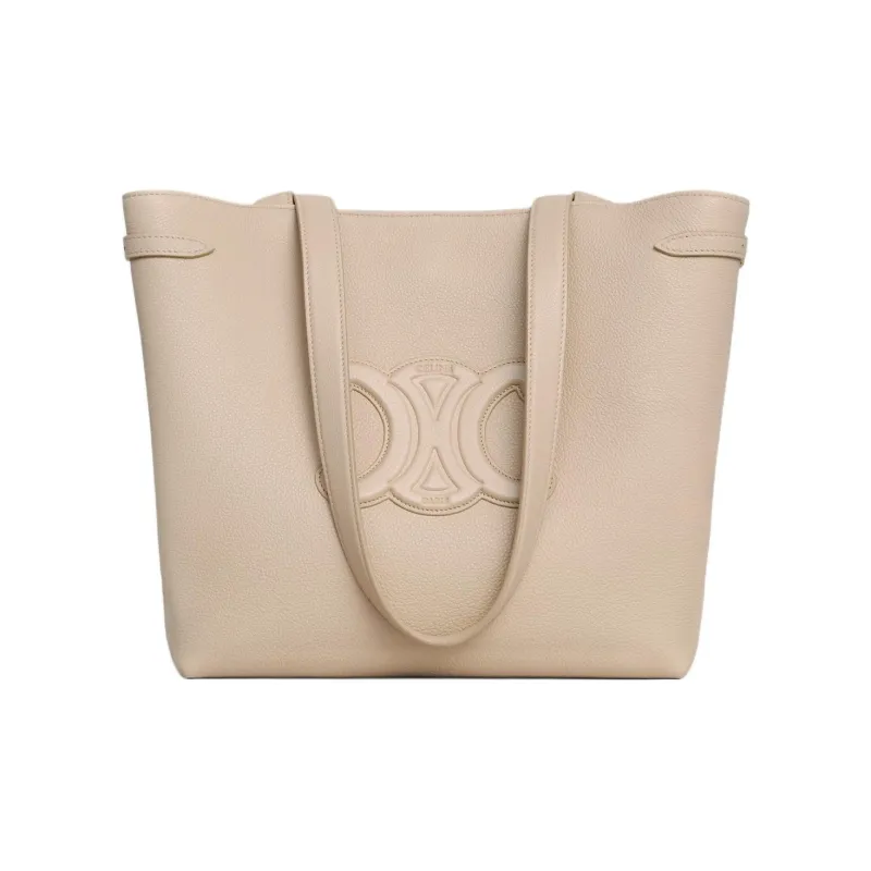 CELINE Triomphe Grained Calfskin Tote Bag Shopping Bag Handbag Small Size Women's Light Beige-1