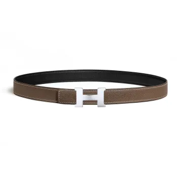 HERMES Leather Leather Belts Women's Black/Elephant Gray Width 2.4CM