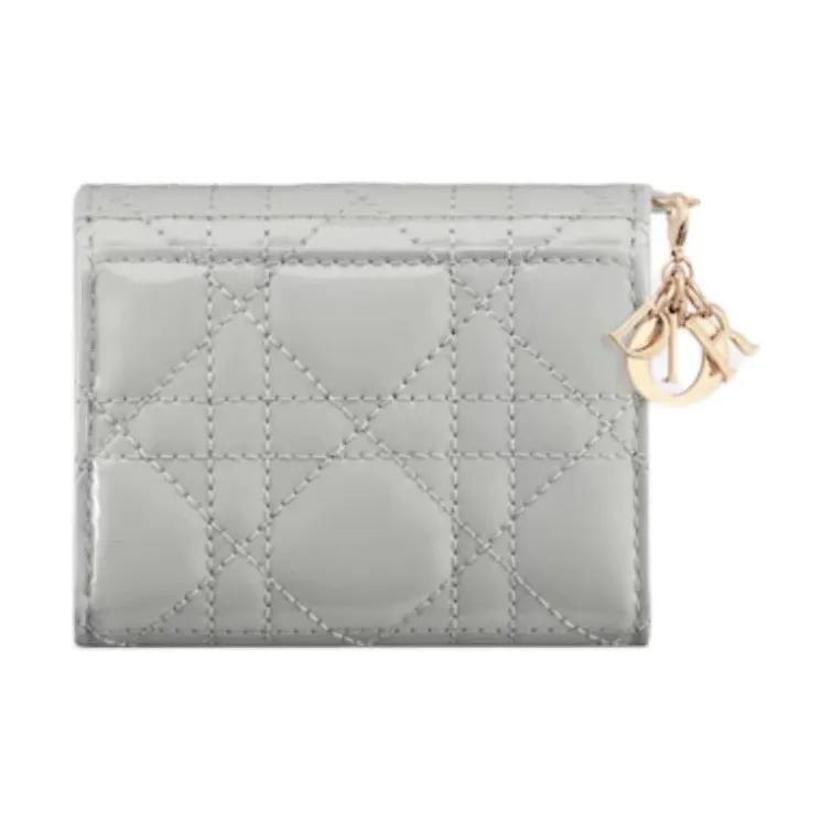 DIOR Wicker Pattern Patent Leather With Calfskin Wallet Women's Mist Gray-2