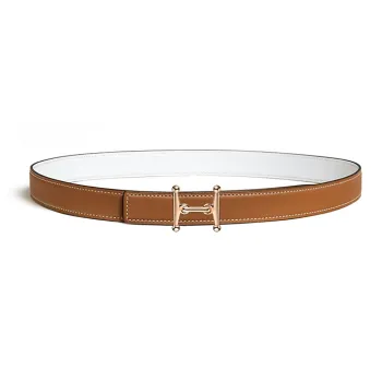 HERMES Mors H Styling Double-Sided Smooth Buckle Leather Belts Women's Brown Width 2.4CM