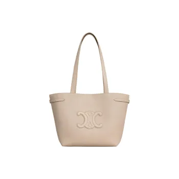 CELINE Triomphe Grained Calfskin Tote Bag Shopping Bag Handbag Small Size Women's Light Beige