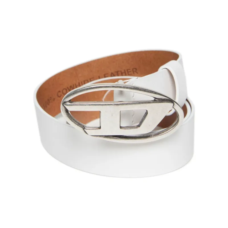 DIESEL Logo Emblem, Smooth Buckle Leather Belts Kids' White/Black-1