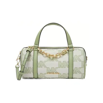 MICHAEL KORS Fabric+Artificial Leather Boston Bag, Shoulder Bag, Crossbody Bag, Handbag Medium Size Women's Green