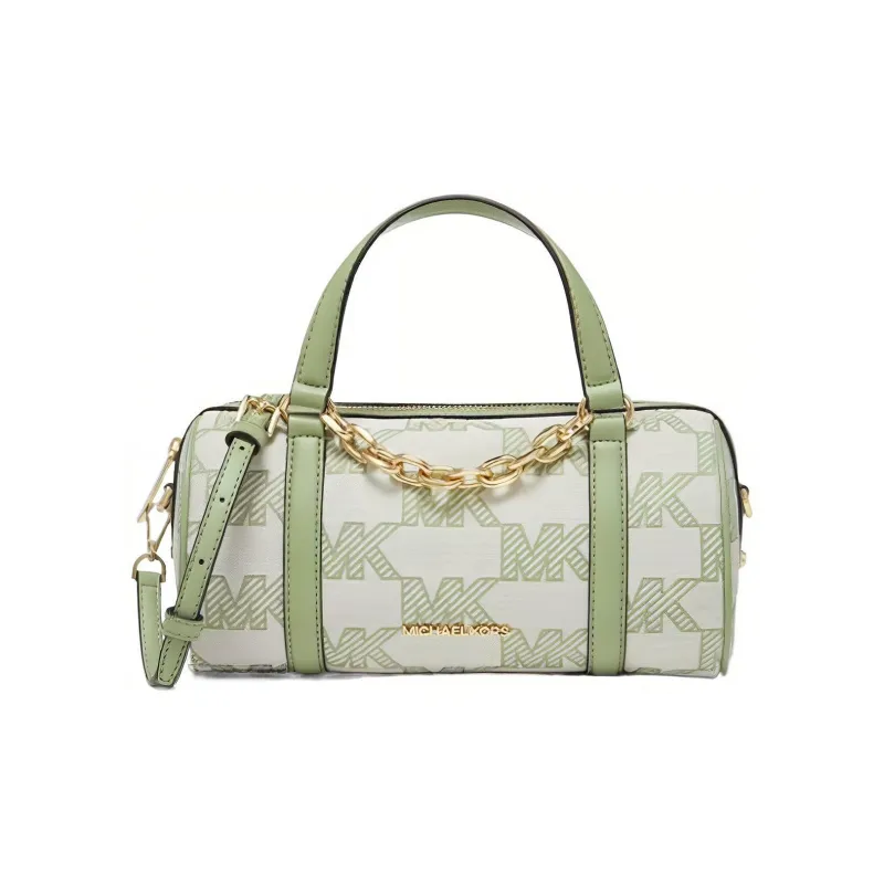 MICHAEL KORS Fabric+Artificial Leather Boston Bag, Shoulder Bag, Crossbody Bag, Handbag Medium Size Women's Green-0